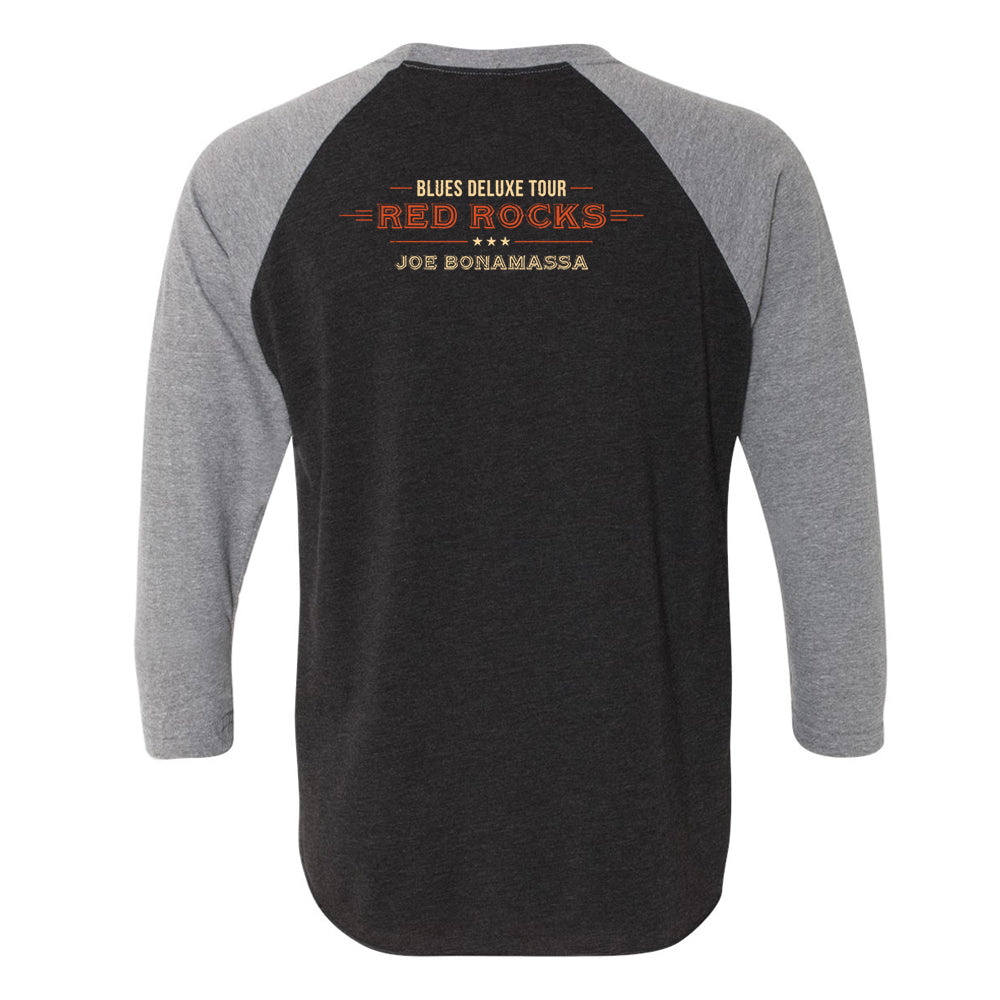 Joe Bonamassa 2024 Red Rocks 3/4 Sleeve t-skjorte Heather Grey Black