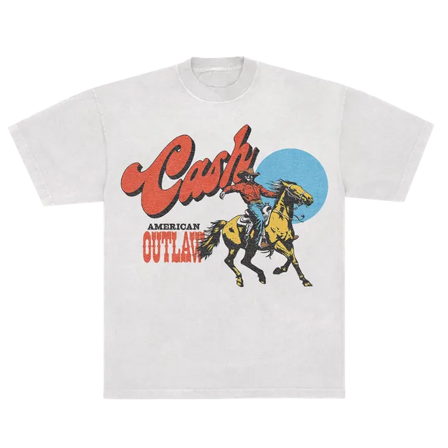 Johnny Cash American Outlaw t-skjorte hvit cowboy
