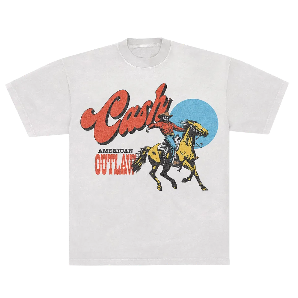 Johnny Cash American Outlaw t-skjorte hvit cowboy