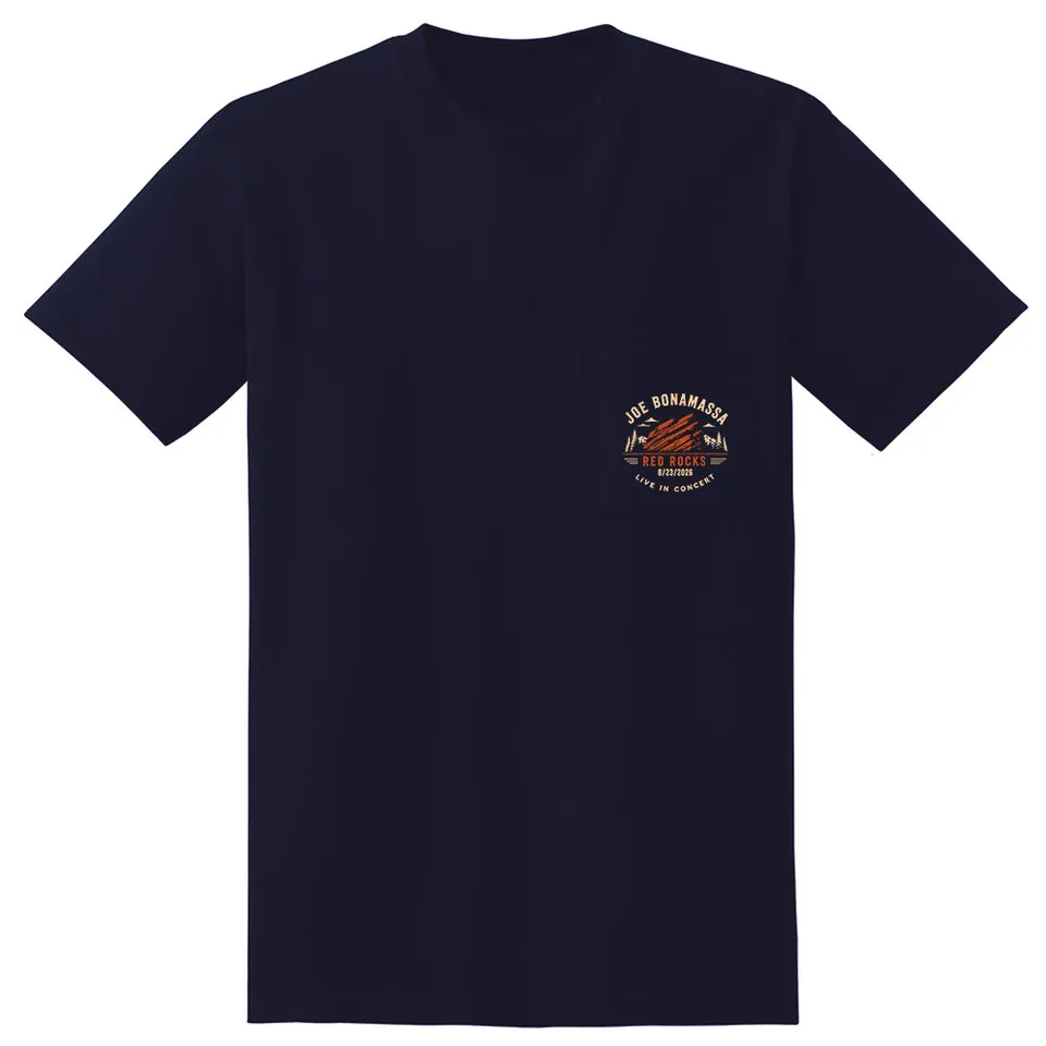 Joe Bonamassa Red Rocks 2026 t-skjorte navy lomme