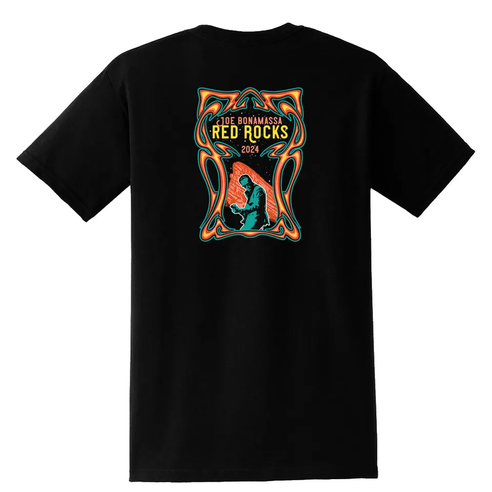 Joe Bonamassa 2024 Retro Red Rocks t-skjorte med lomme