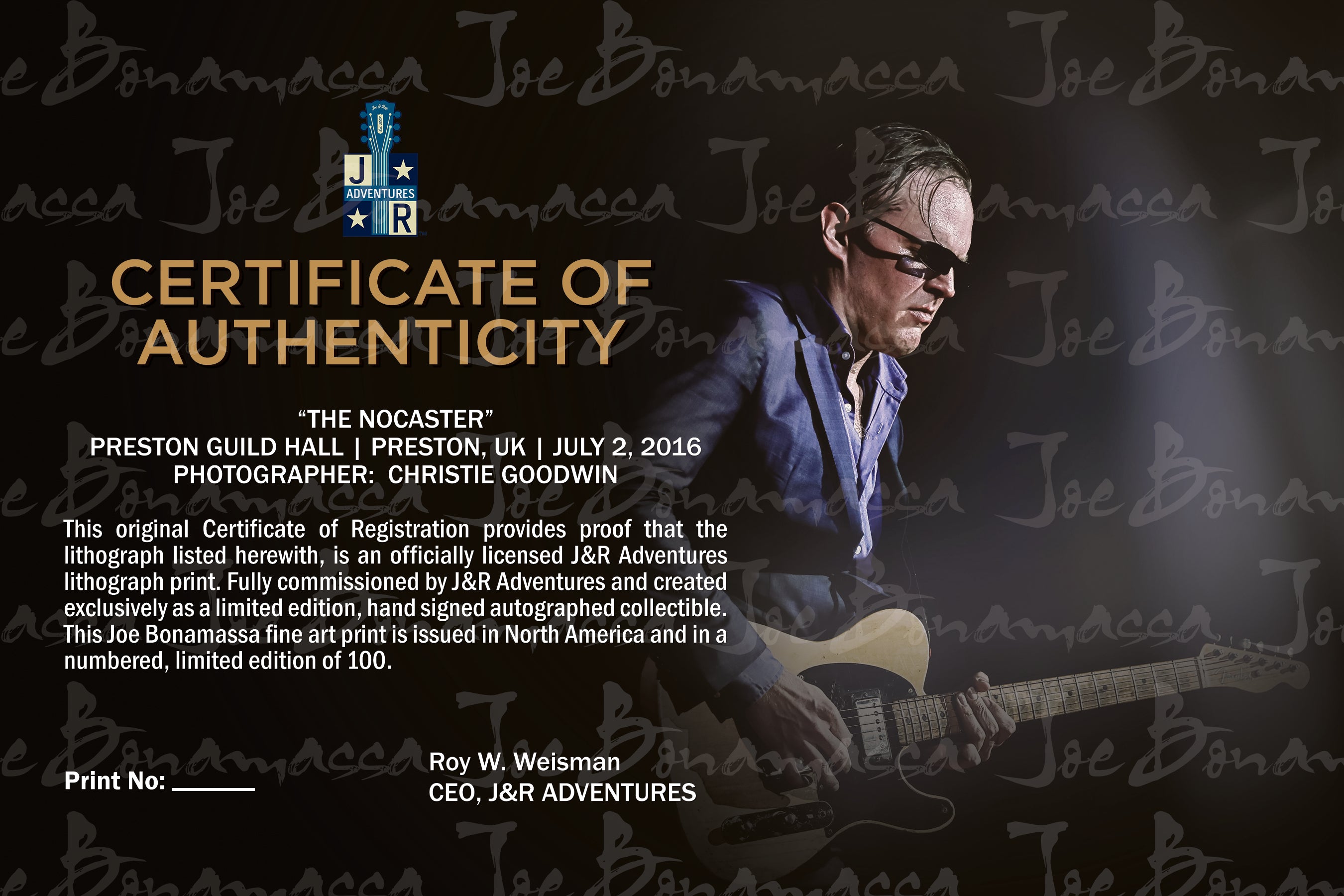 Joe Bonamassa #37 The Nocaster litografi innrammet signert