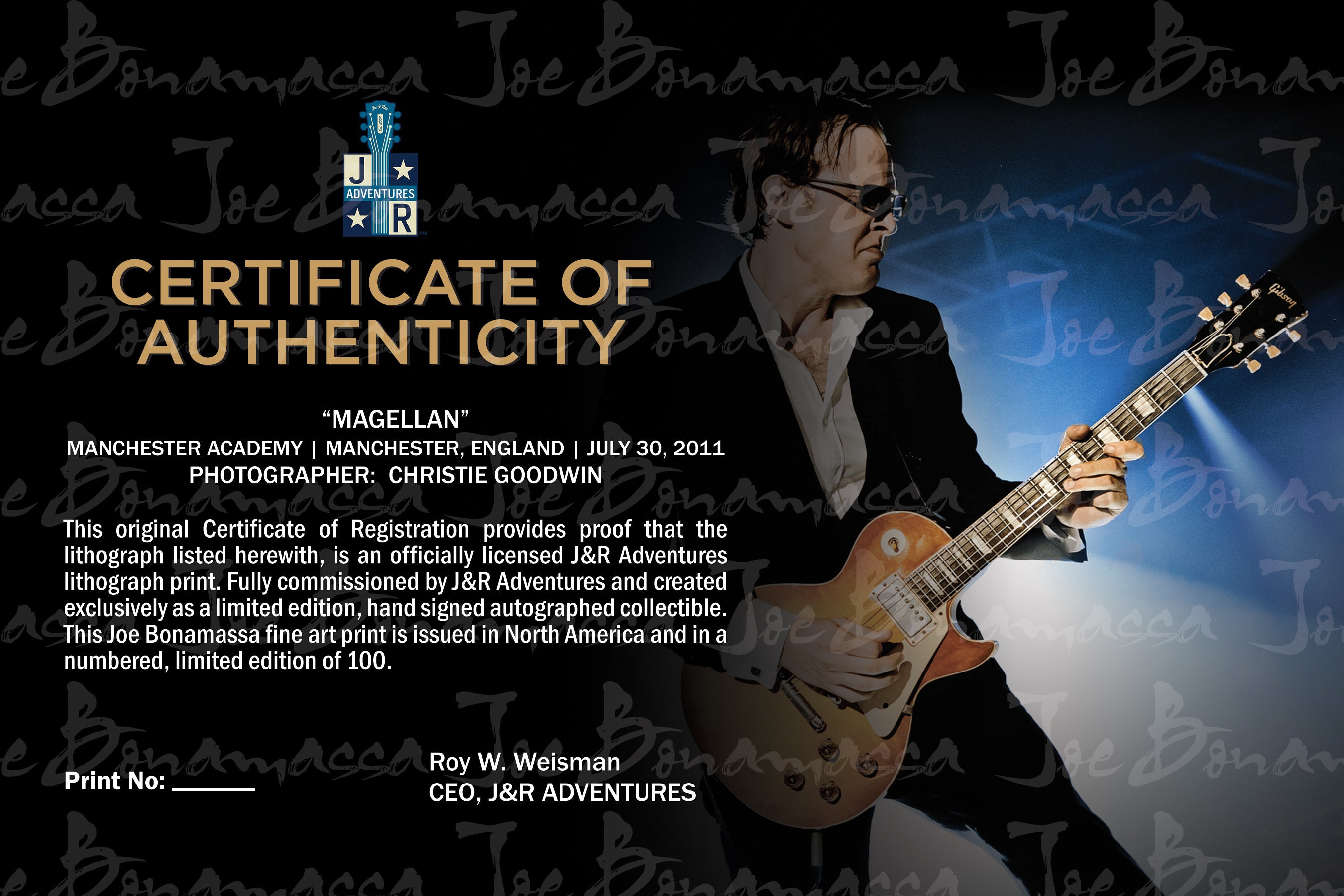 Joe Bonamassa Magellan Litografi #41 Signert Innrammet