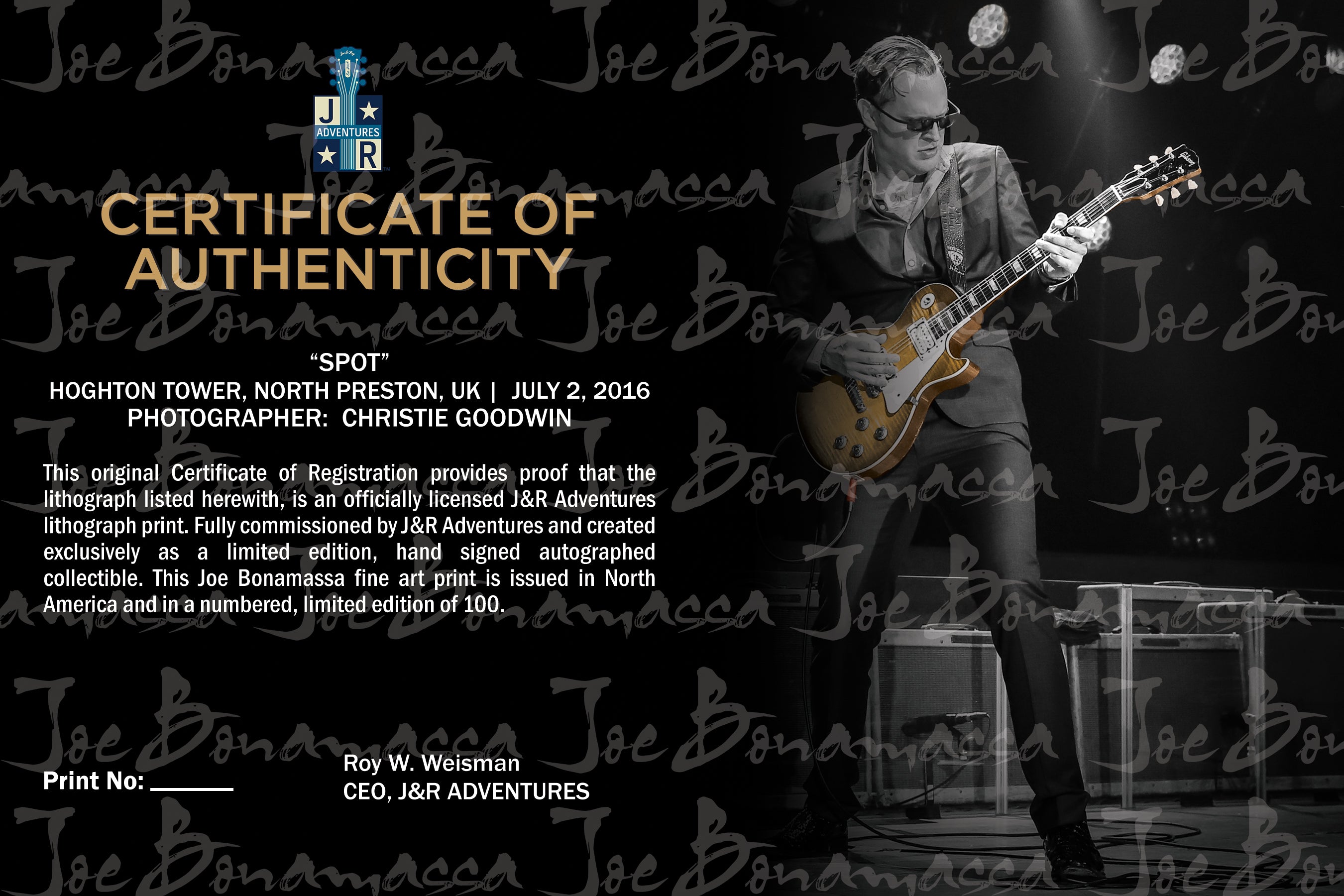 Joe Bonamassa #34 Spot litografi innrammet signert