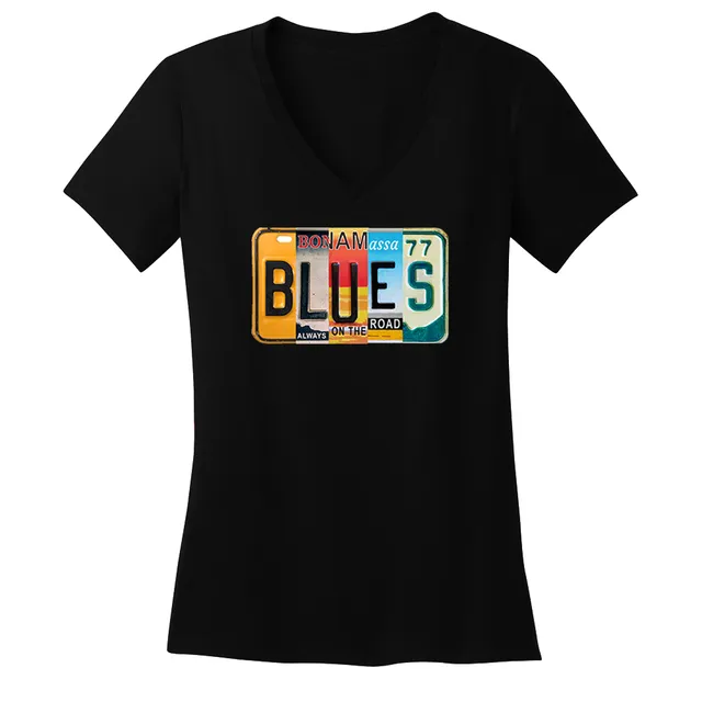 Joe Bonamassa Blues License Plate V-neck dame svart bomull