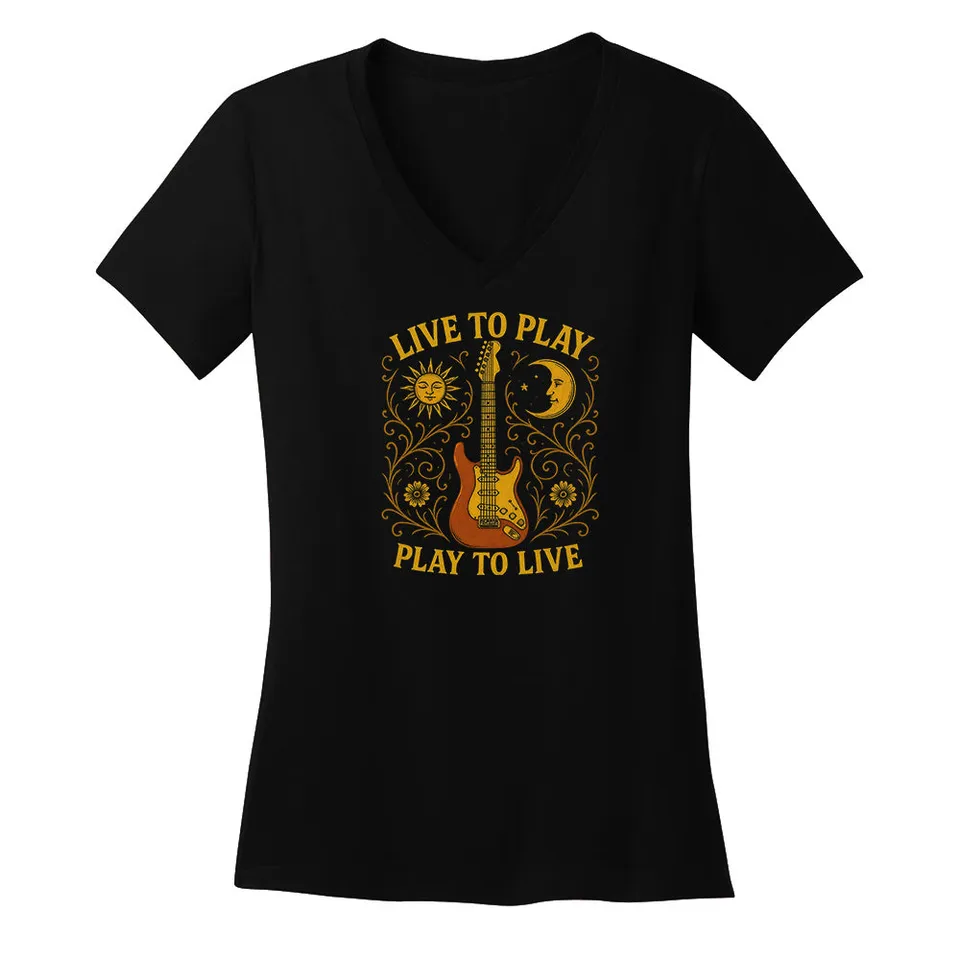 Joe Bonamassa Live To Play Noir V-neck t-skjorte dame bomull