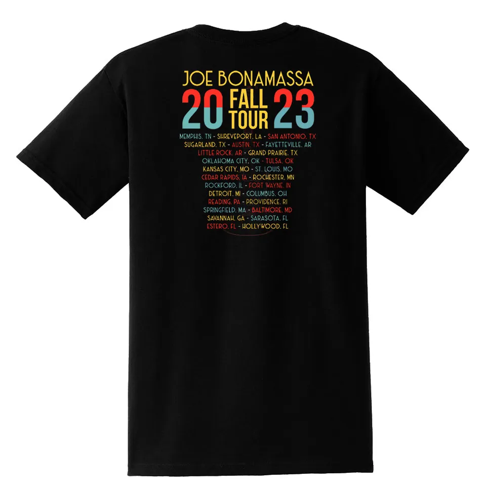 Joe Bonamassa 2023 U.S. Fall Tour T-skjorte lomme bomull