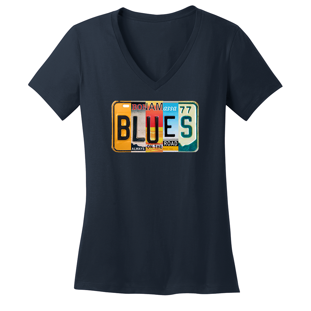 Joe Bonamassa Blues License Plate V-neck dame svart bomull