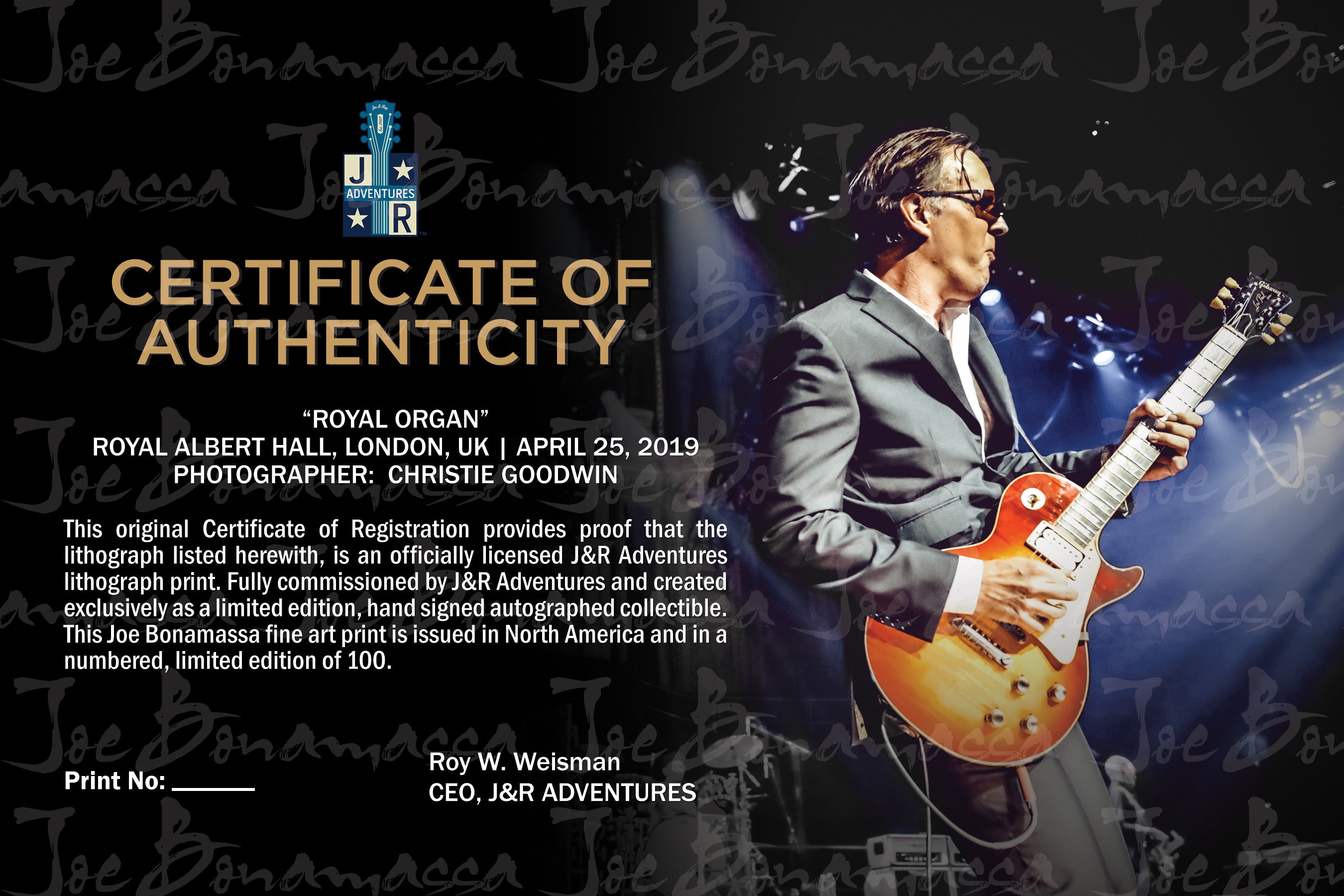 Joe Bonamassa Royal Organ litografi #35 innrammet