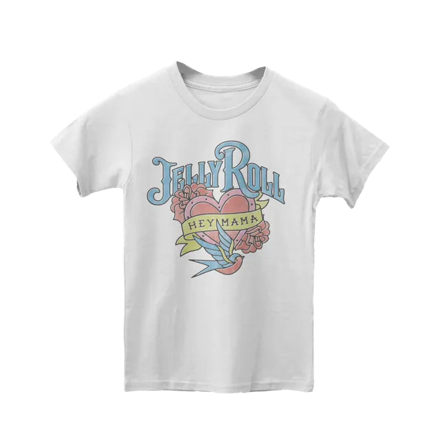 Jelly Roll Hey Mama T-skjorte barn hvit brysttrykk