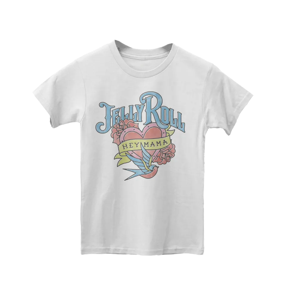 Jelly Roll Hey Mama T-skjorte barn hvit brysttrykk
