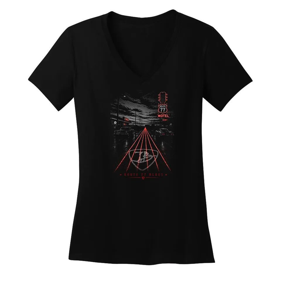 Joe Bonamassa Route 77 Blues V-neck t-skjorte dame bomull