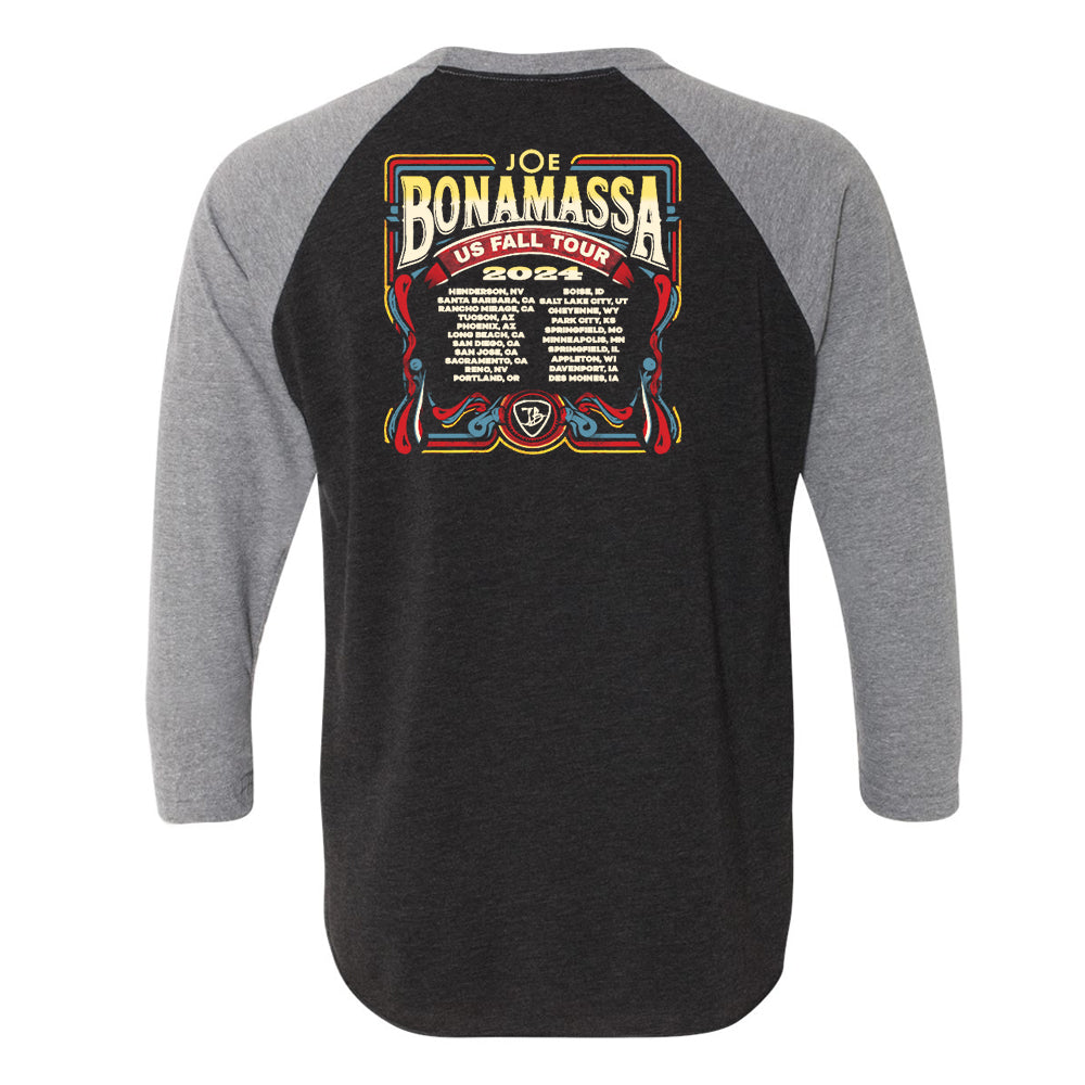 Joe Bonamassa U.S. Fall Tour 2024 t-skjorte 3/4 ermer heather grey