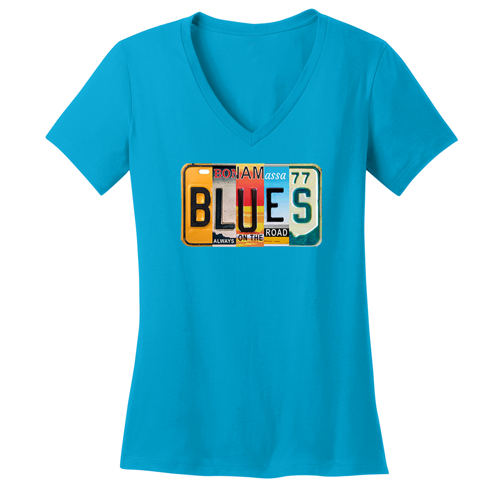 Joe Bonamassa Blues License Plate V-neck dame svart bomull