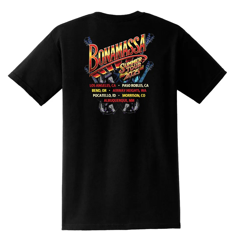 Joe Bonamassa 2025 Summer Tour T-skjorte lomme unisex bomull
