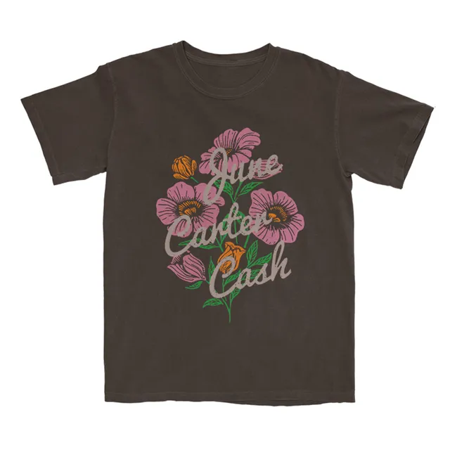 Johnny Cash June Carter Flowers t-skjorte brun
