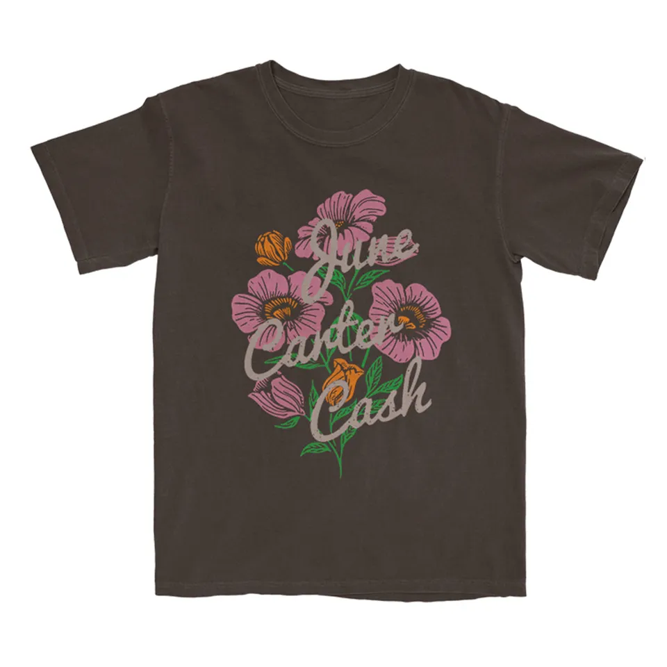 Johnny Cash June Carter Flowers t-skjorte brun