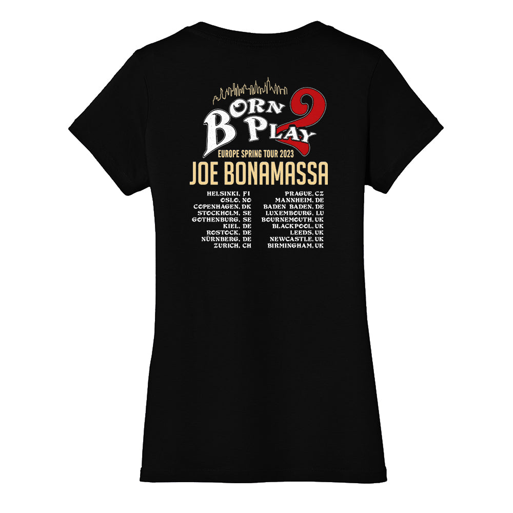 Joe Bonamassa 2023 Europe Spring Tour V-hals T-skjorte dame bomull