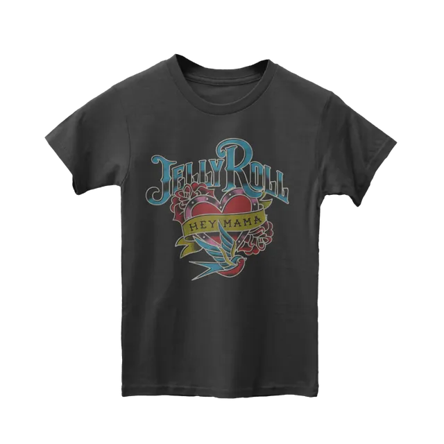 Jelly Roll Hey Mama t-skjorte barn falmet svart