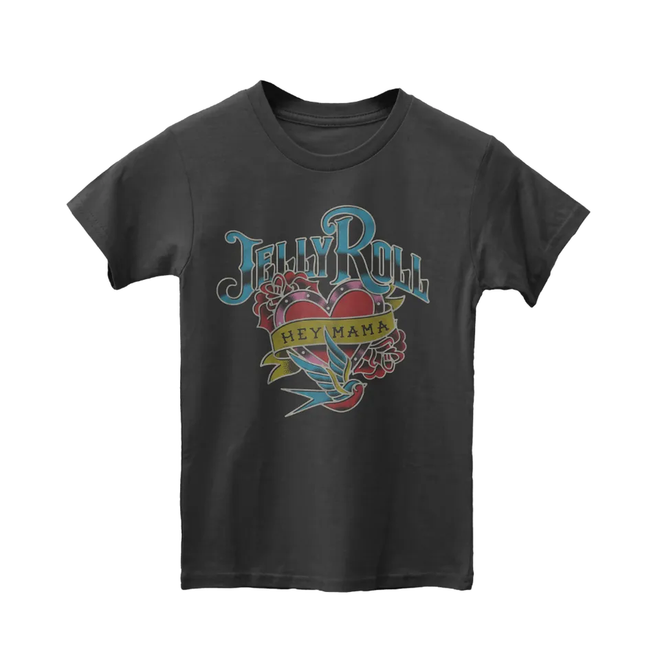 Jelly Roll Hey Mama t-skjorte barn falmet svart