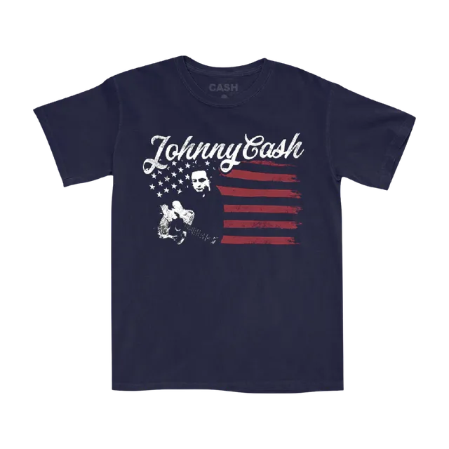 Johnny Cash Flag Photo t-skjorte marineblå tourmotiv