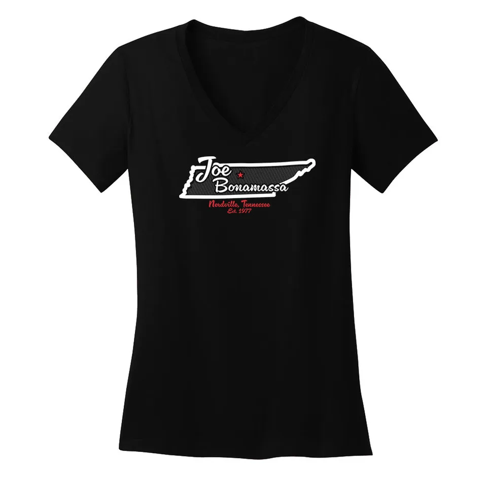 Joe Bonamassa Welcome To Nerdville Tour V-hals t-skjorte dame bomull