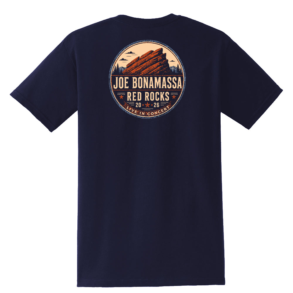 Joe Bonamassa Red Rocks 2026 t-skjorte navy lomme