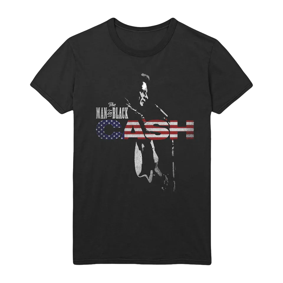 Johnny Cash The Man in Black t-skjorte svart flagg