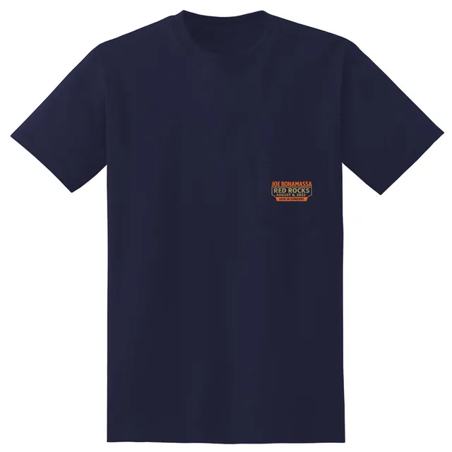 Joe Bonamassa 2025 Red Rocks Pocket T-skjorte unisex navy bomull