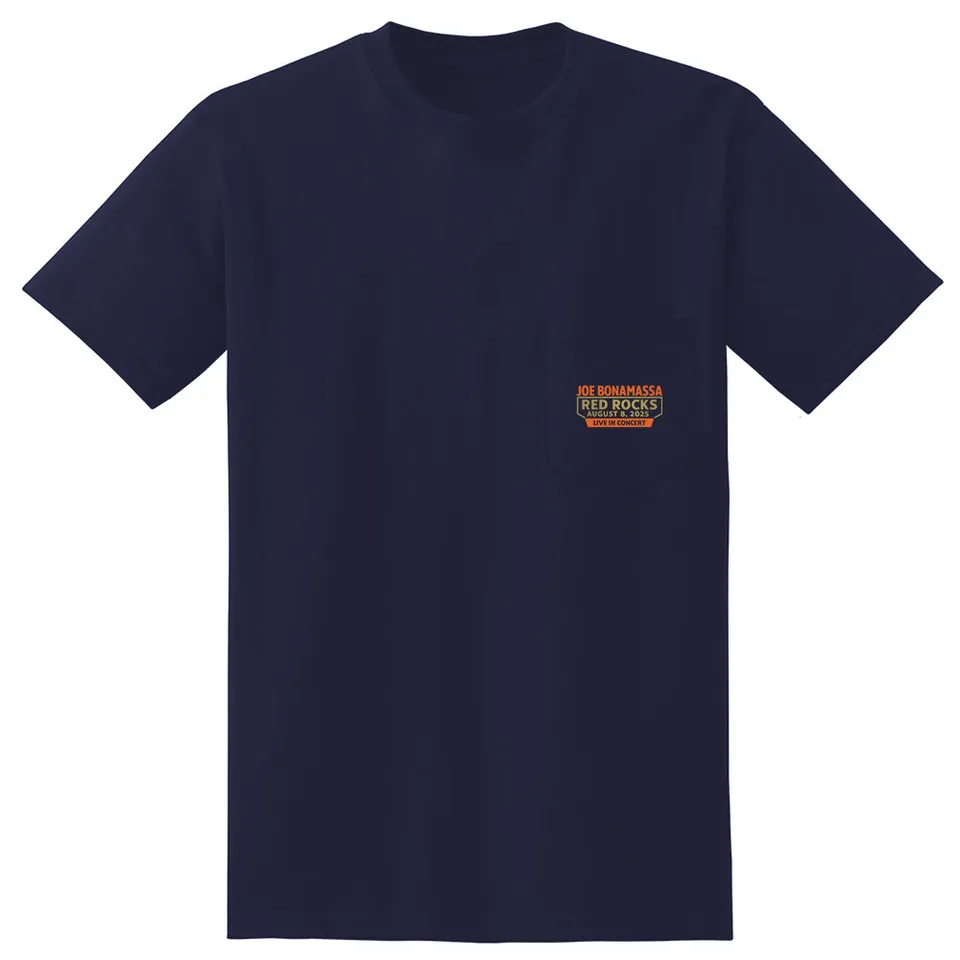Joe Bonamassa 2025 Red Rocks Pocket T-skjorte unisex navy bomull