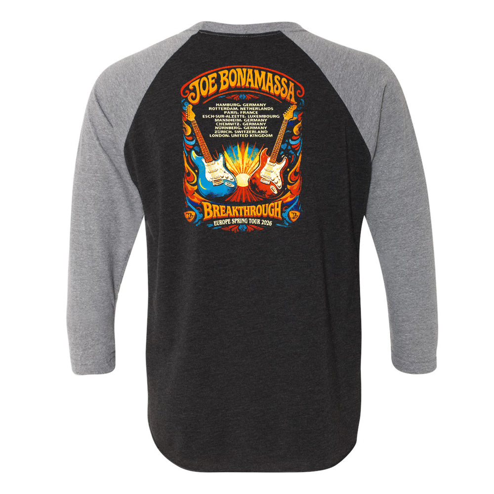 Joe Bonamassa 2026 Europe Spring Tour 3/4 t-skjorte grå/svart