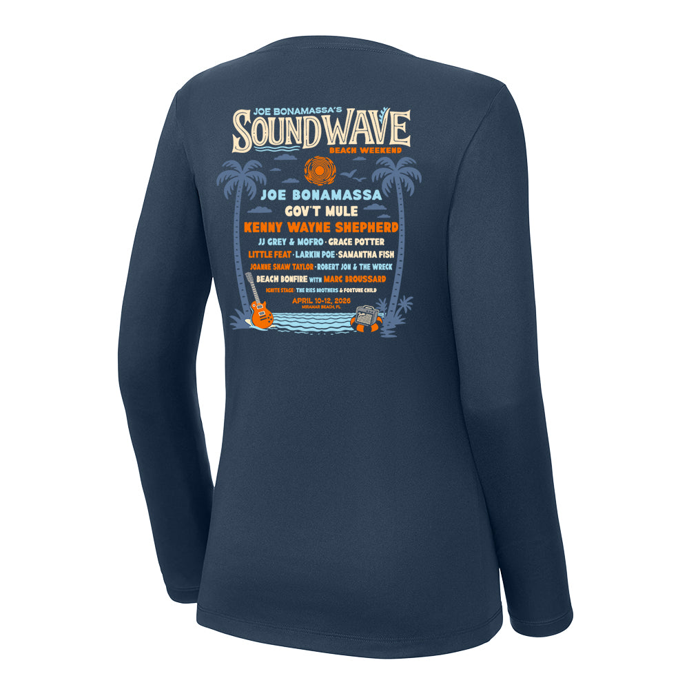 Joe Bonamassa 2026 Sound Wave Beach Weekend Festival UV Pro langermet t-skjorte dame navy UPF 50