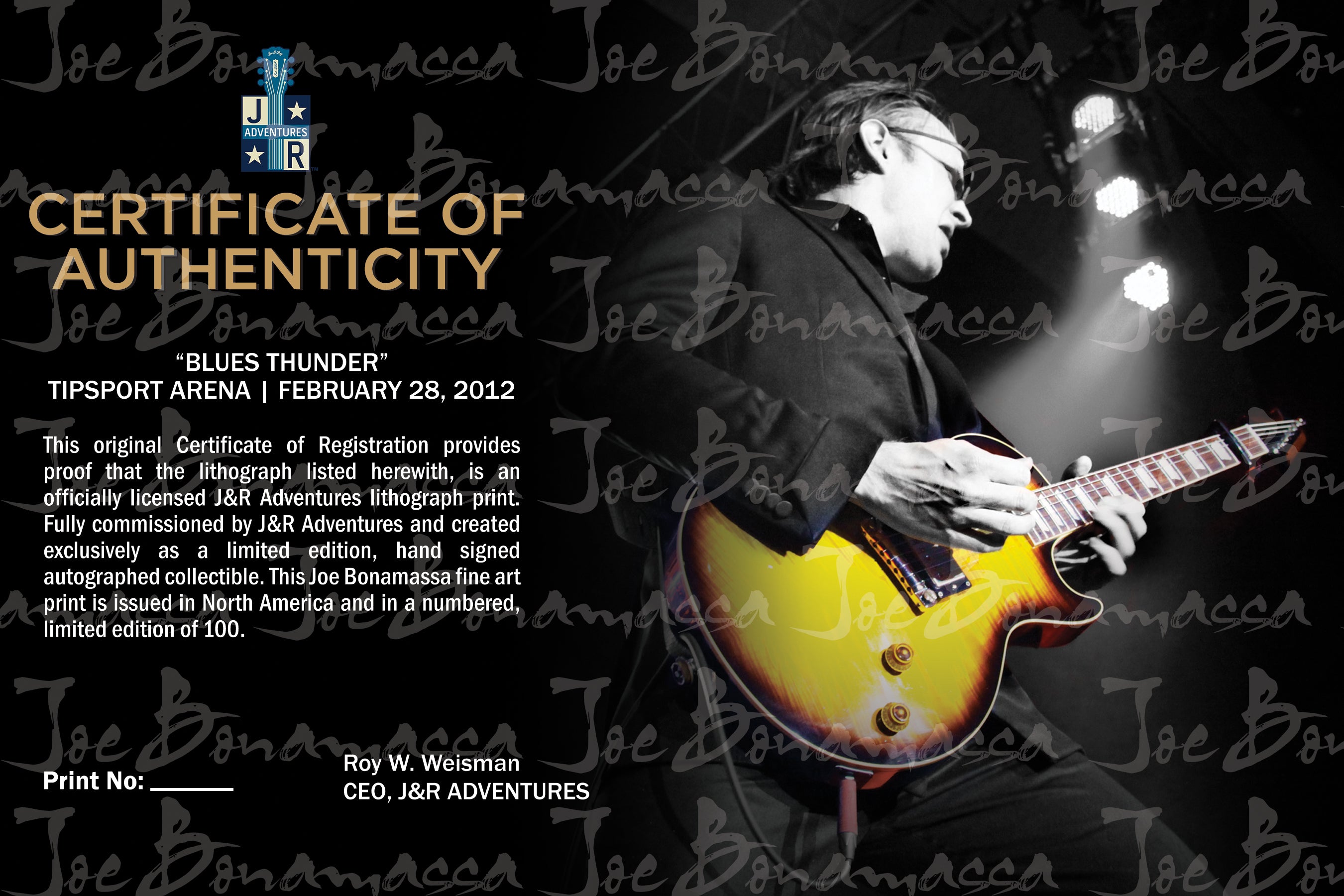 Joe Bonamassa Blues Thunder #33 litografi innrammet signert