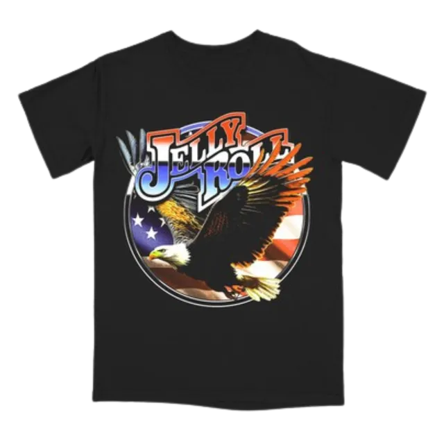 Jelly Roll Black Eagle t-skjorte svart brysttrykk