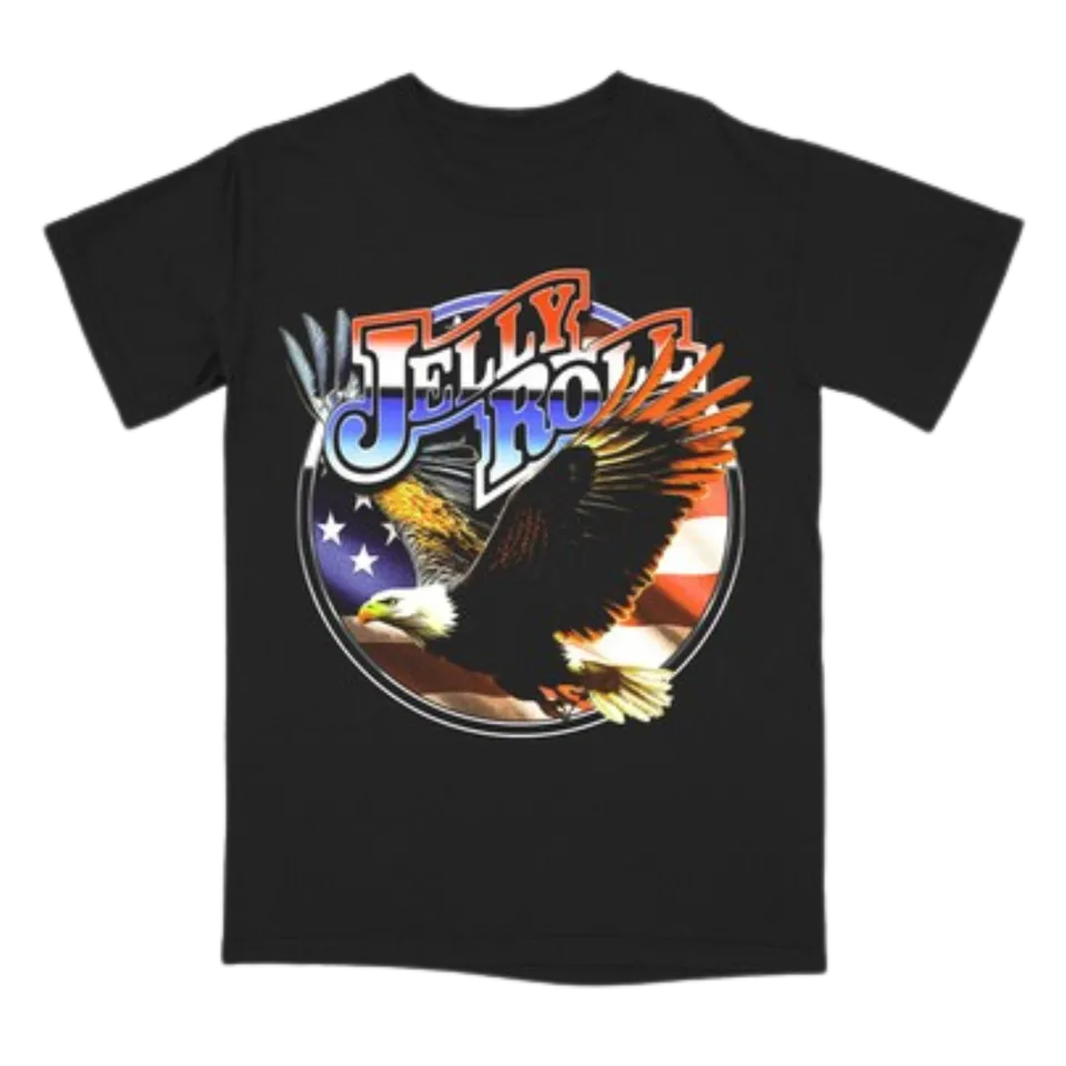 Jelly Roll Black Eagle t-skjorte svart brysttrykk