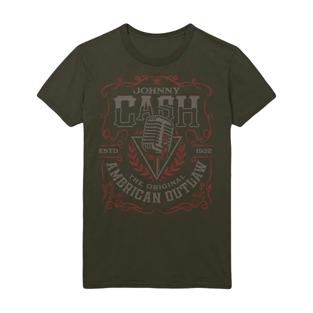 Johnny Cash American Outlaw Microphone t-skjorte grønn