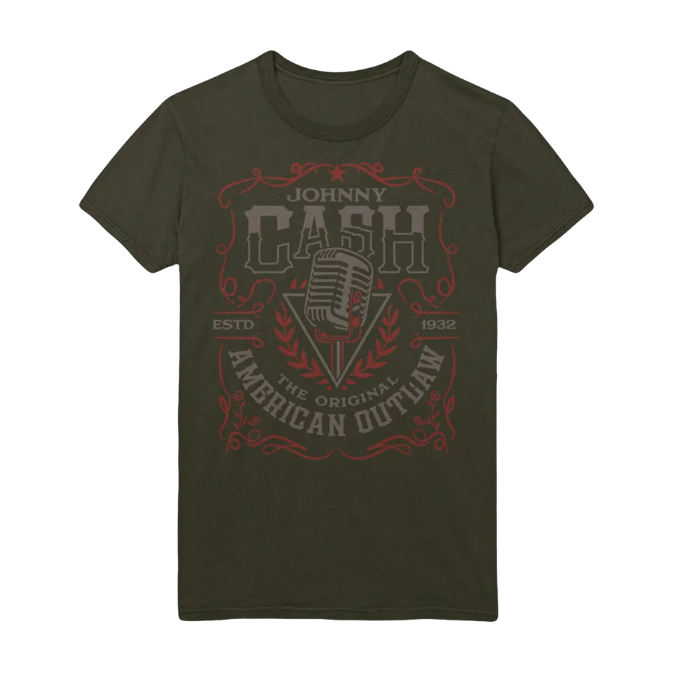 Johnny Cash American Outlaw Microphone t-skjorte grønn