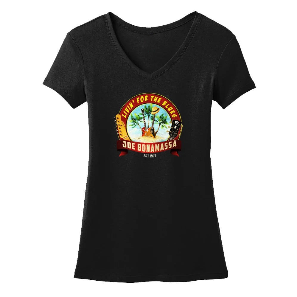 Joe Bonamassa Livin for the Blues V-neck t-skjorte dame svart