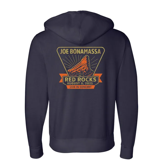 Joe Bonamassa 2025 Red Rocks hettejakke navy glidelås