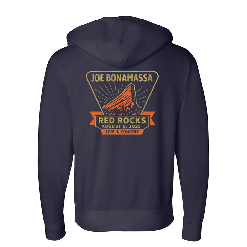 Joe Bonamassa 2025 Red Rocks hettejakke navy glidelås