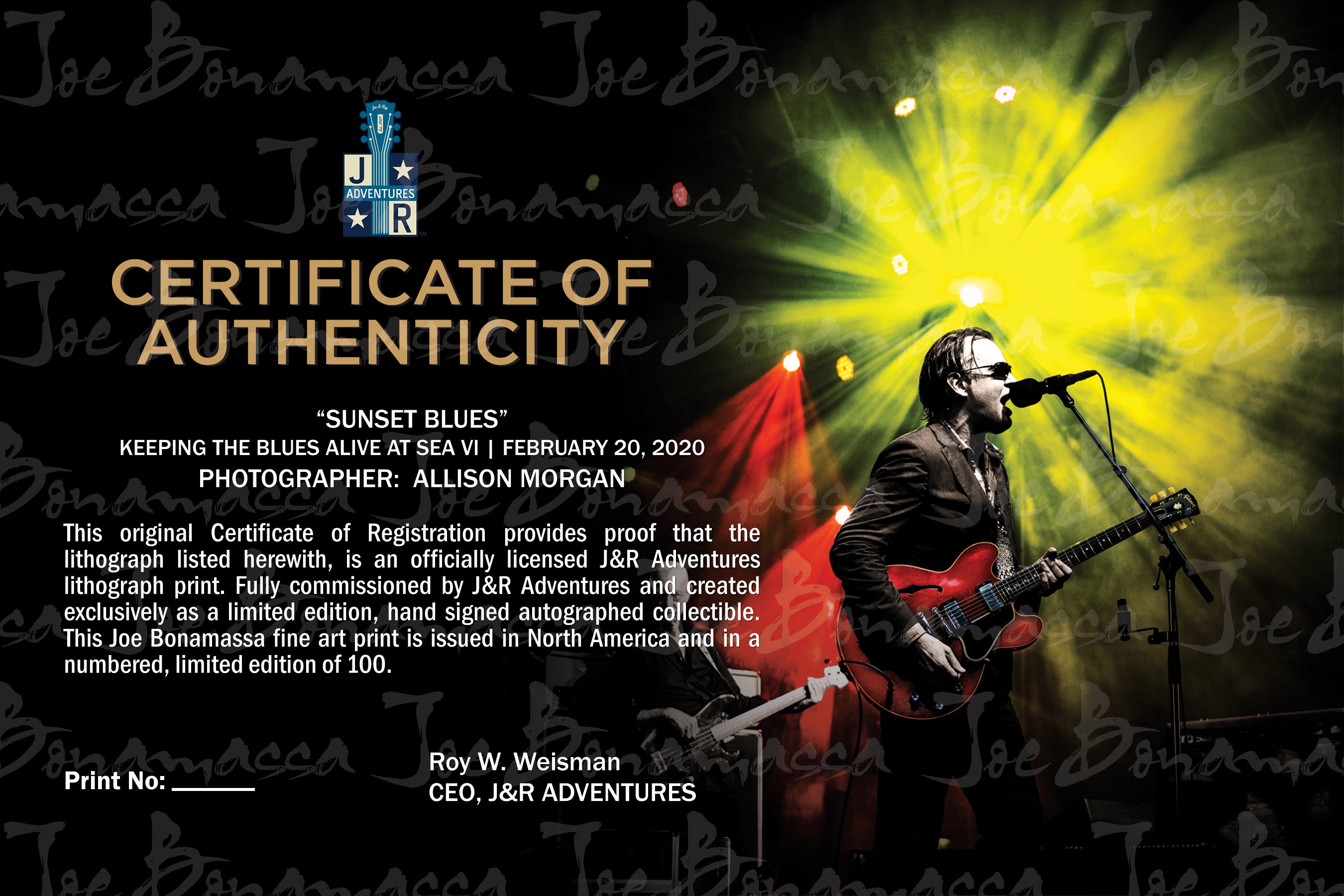 Joe Bonamassa Sunset Blues litografi #39 signert innrammet