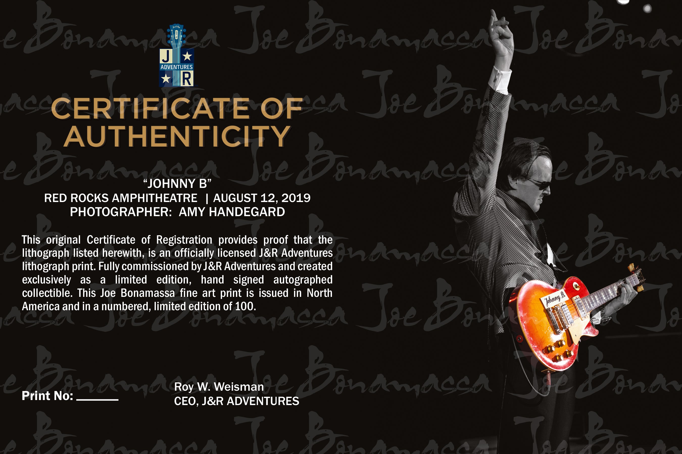 Joe Bonamassa #36 Johnny B litografi innrammet signert
