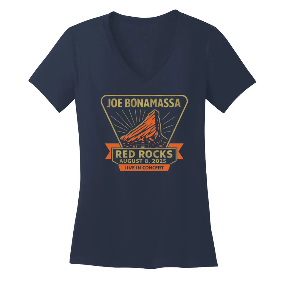 Joe Bonamassa 2025 Red Rocks V-Neck t-skjorte dame navy