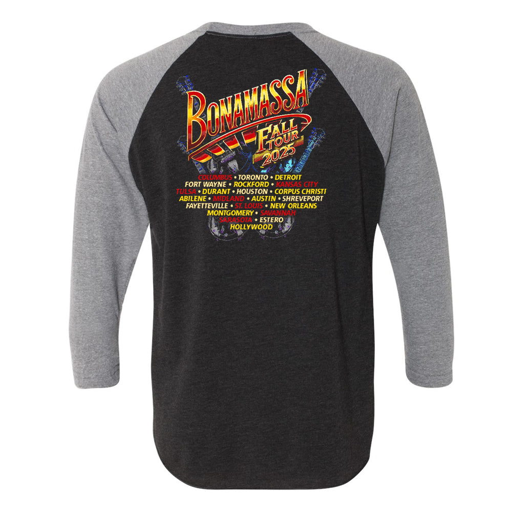 Joe Bonamassa 2025 Fall Tour T-skjorte 3/4 ermer grå/svart