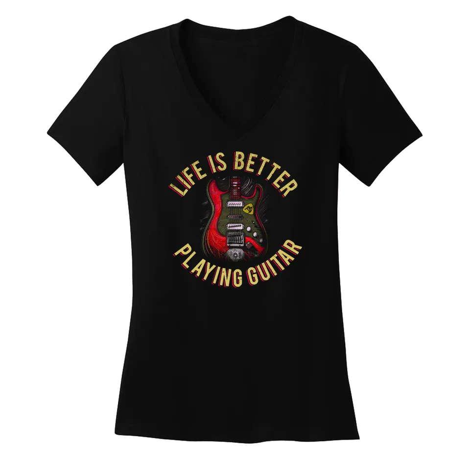 Joe Bonamassa Life is Better Playing Guitar V-hals dame