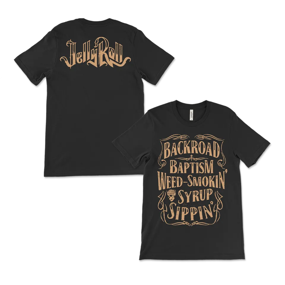 Jelly Roll Backroad Baptism t-skjorte svart bomull