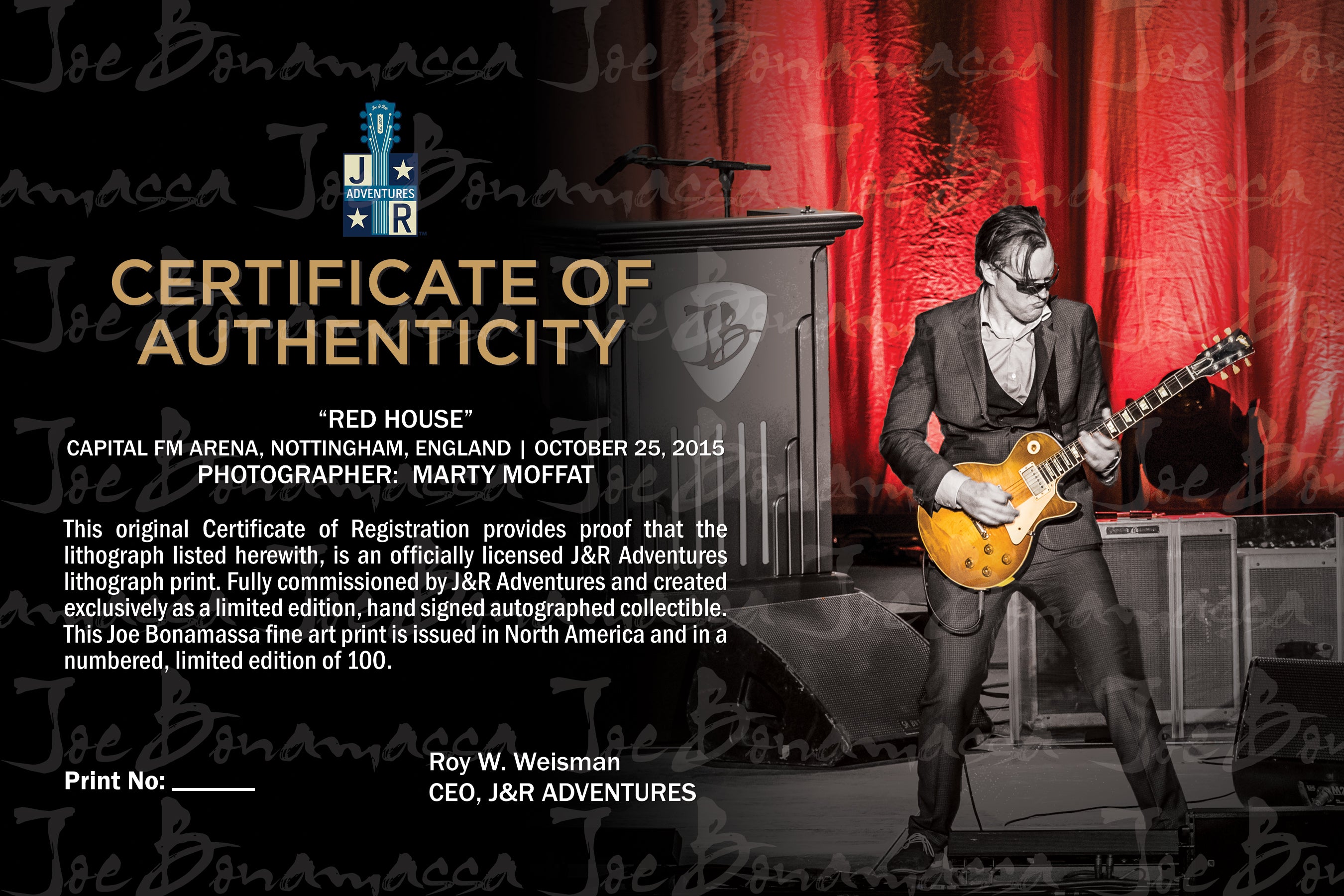 Joe Bonamassa Red House litografi #29 signert innrammet