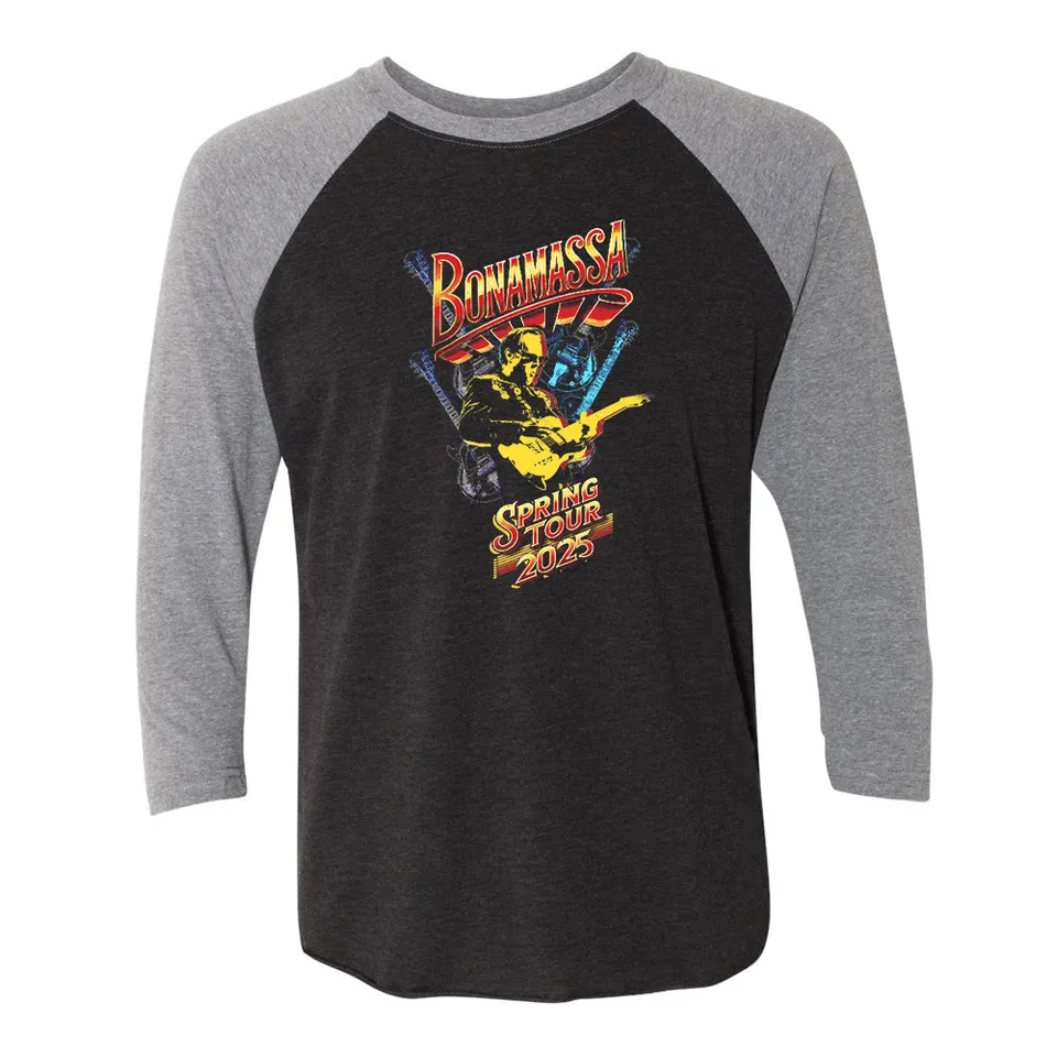 Joe Bonamassa 2025 Spring Tour 3/4 t-skjorte grå/svart unisex