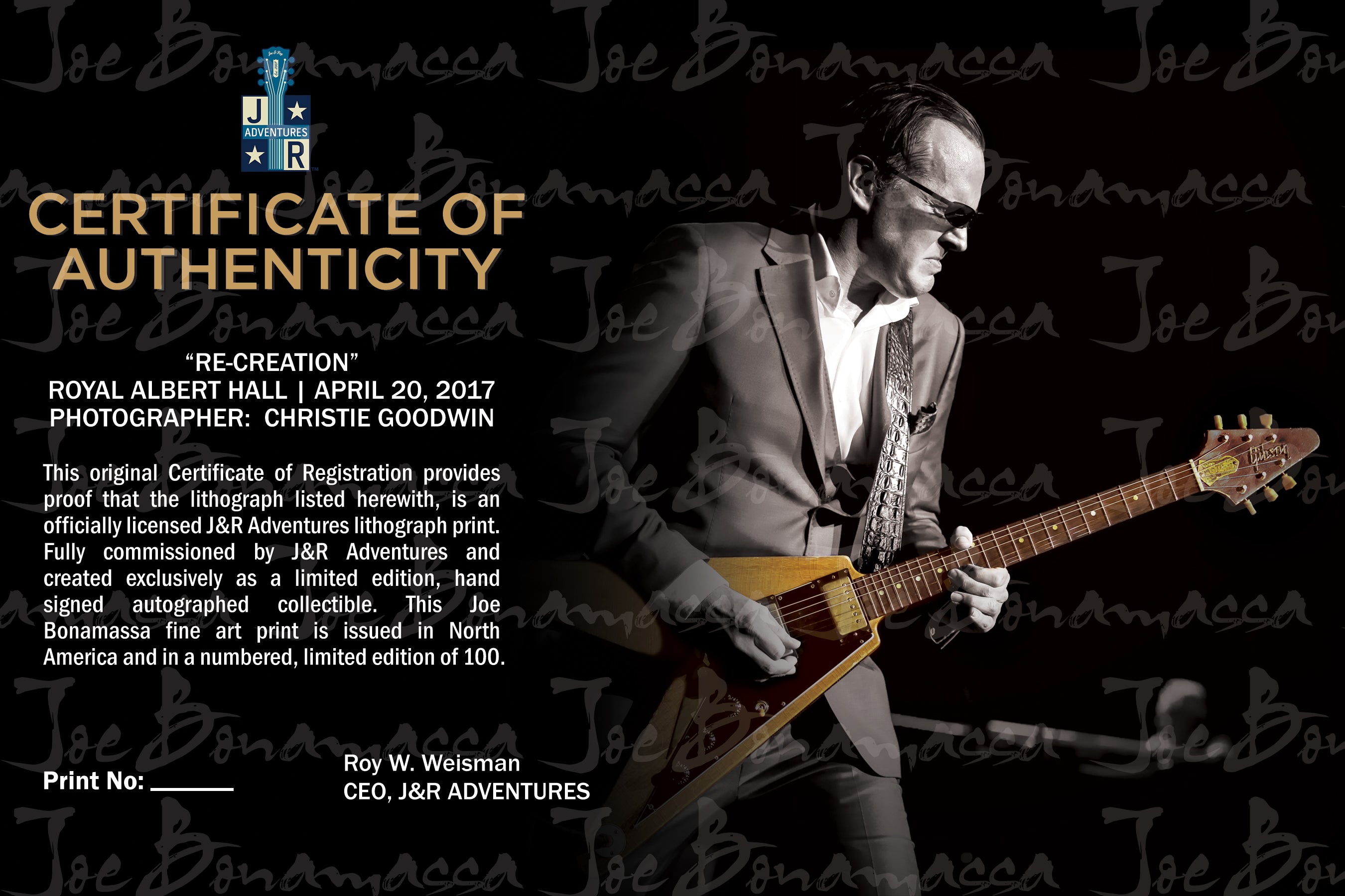 Joe Bonamassa #31 Re-Creation litografi signert innrammet