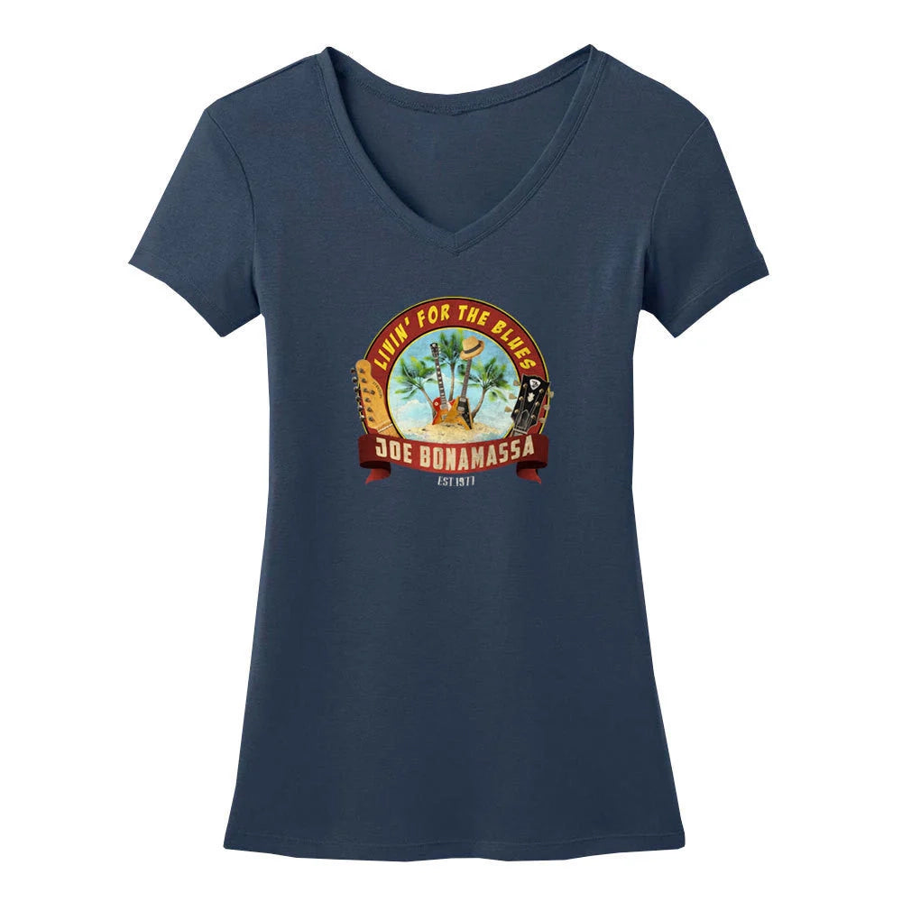 Joe Bonamassa Livin for the Blues V-neck t-skjorte dame svart